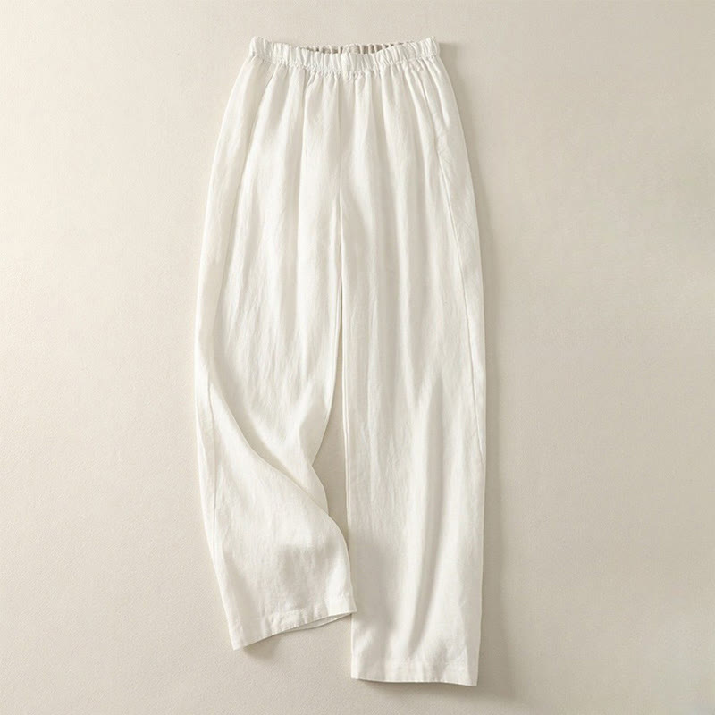 Pantaloni da donna in lino e cotone con tasche, modello Buddha Stones, tinta unita, semplici e quotidiani - Bianco - US8-10, UK/AU12-14, EU40-42 (2XL) - image 19