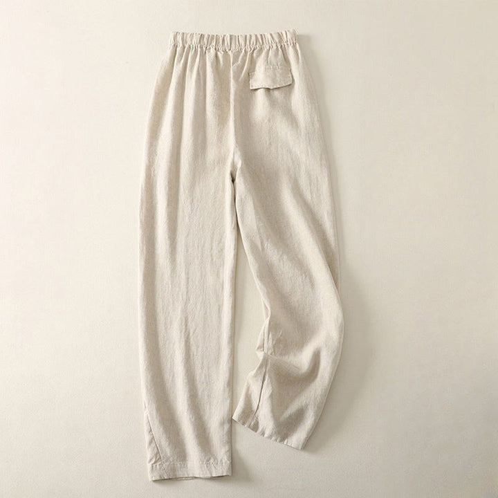 Pantaloni da donna in lino e cotone con tasche, modello Buddha Stones, tinta unita, semplici e quotidiani - image 1