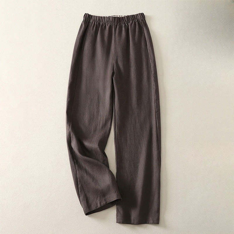 Pantaloni da donna in lino e cotone con tasche, modello Buddha Stones, tinta unita, semplici e quotidiani - Marrone sella - US8-10, UK/AU12-14, EU40-42 (2XL) - image 11