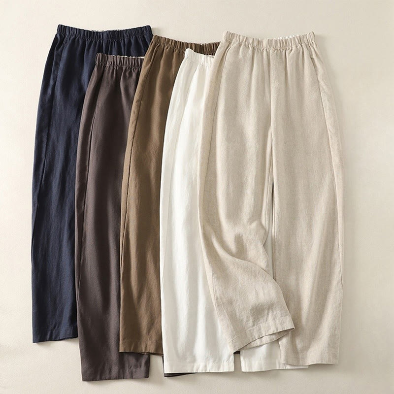 Pantaloni da donna in lino e cotone con tasche, modello Buddha Stones, tinta unita, semplici e quotidiani - image 20