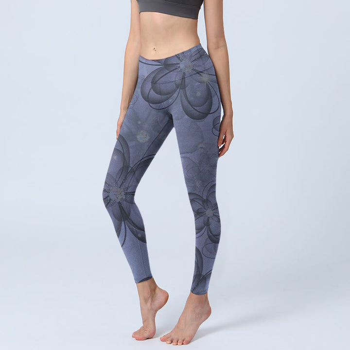 Leggings da palestra con stampa di petali astratti e Buddha Stones, pantaloni da yoga da donna