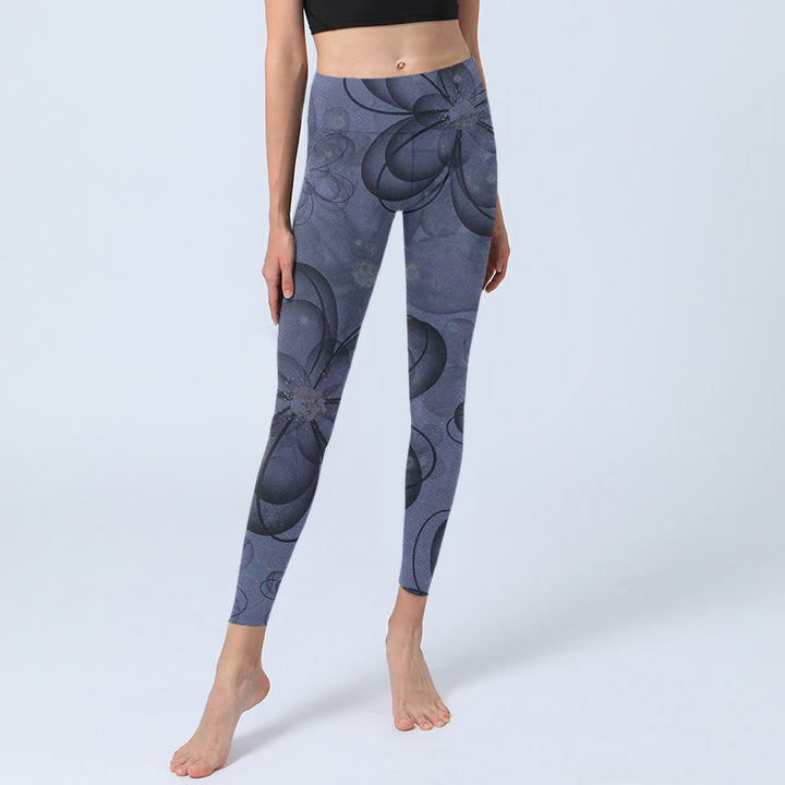 Leggings da palestra con stampa di petali astratti e Buddha Stones, pantaloni da yoga da donna