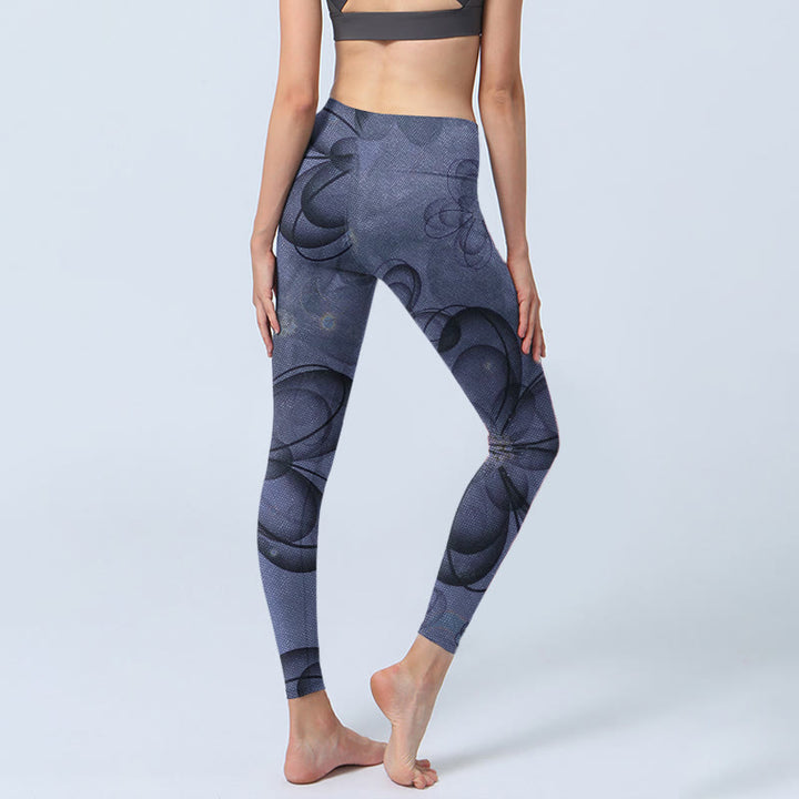 Leggings da palestra con stampa di petali astratti e Buddha Stones, pantaloni da yoga da donna