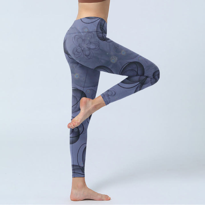 Leggings da palestra con stampa di petali astratti e Buddha Stones, pantaloni da yoga da donna