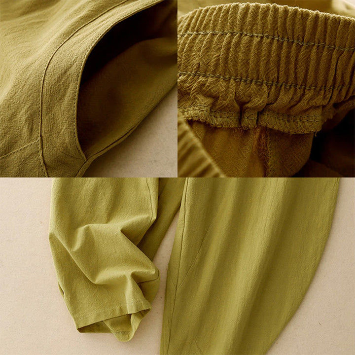 Pantaloni da donna in lino e cotone con elastico in vita, tinta unita , Buddha Stones Daily, con tasche - image 2