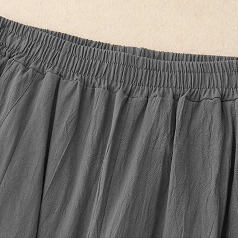 Pantaloni da donna in lino e cotone con elastico in vita, tinta unita , Buddha Stones Daily, con tasche - image 4