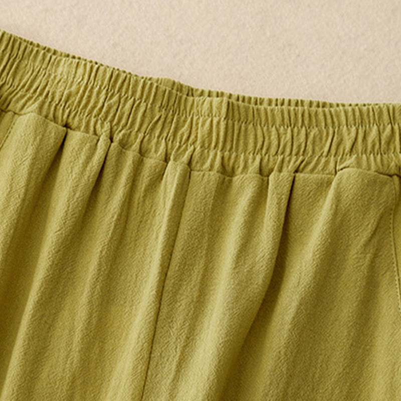 Pantaloni da donna in lino e cotone con elastico in vita, tinta unita , Buddha Stones Daily, con tasche - image 1