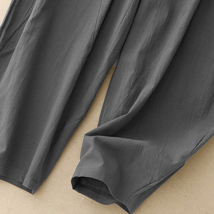 Pantaloni da donna in lino e cotone con elastico in vita, tinta unita , Buddha Stones Daily, con tasche - image 7