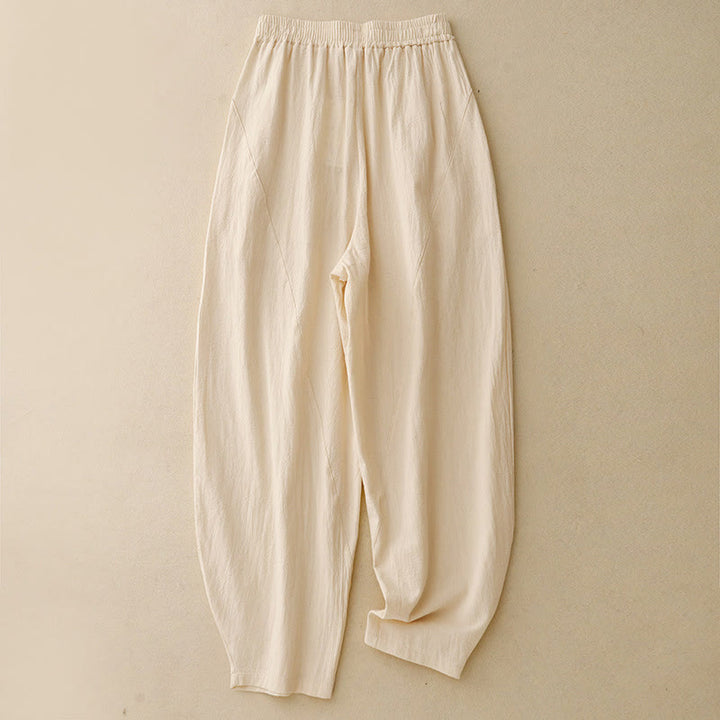 Pantaloni da donna in lino e cotone con elastico in vita, tinta unita , Buddha Stones Daily, con tasche - LemonChiffon - US8-10, UK/AU12-14, EU40-42 (2XL) - image 8