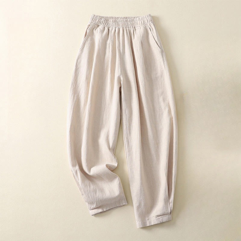 Pantaloni da donna in cotone e lino con elastico in vita, tinta unita, Buddha Stones Commute, con tasche - Beige - US8-10, UK/AU12-14, EU40-42 (2XL) - image 0
