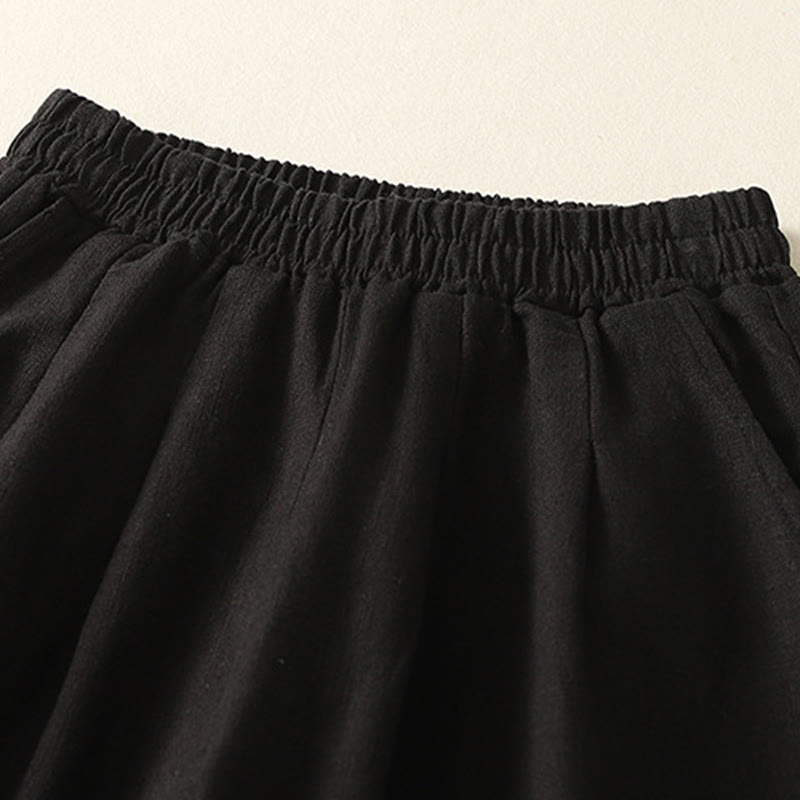 Pantaloni da donna in cotone e lino con elastico in vita, tinta unita, Buddha Stones Commute, con tasche - image 12