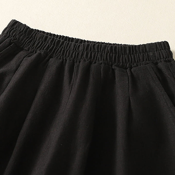 Pantaloni da donna in cotone e lino con elastico in vita, tinta unita, Buddha Stones Commute, con tasche - image 12