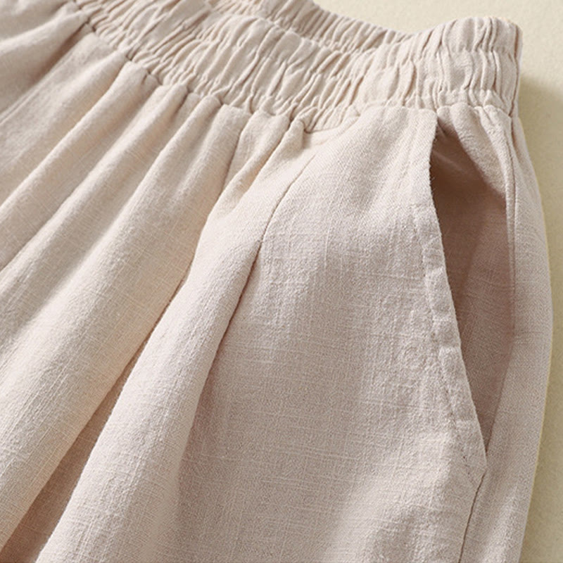 Pantaloni da donna in cotone e lino con elastico in vita, tinta unita, Buddha Stones Commute, con tasche - image 2