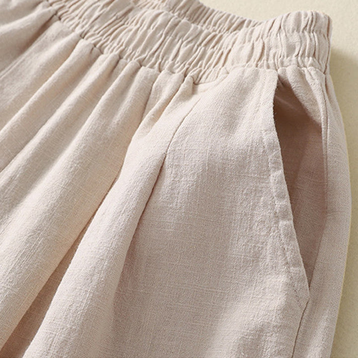 Pantaloni da donna in cotone e lino con elastico in vita, tinta unita, Buddha Stones Commute, con tasche - image 2