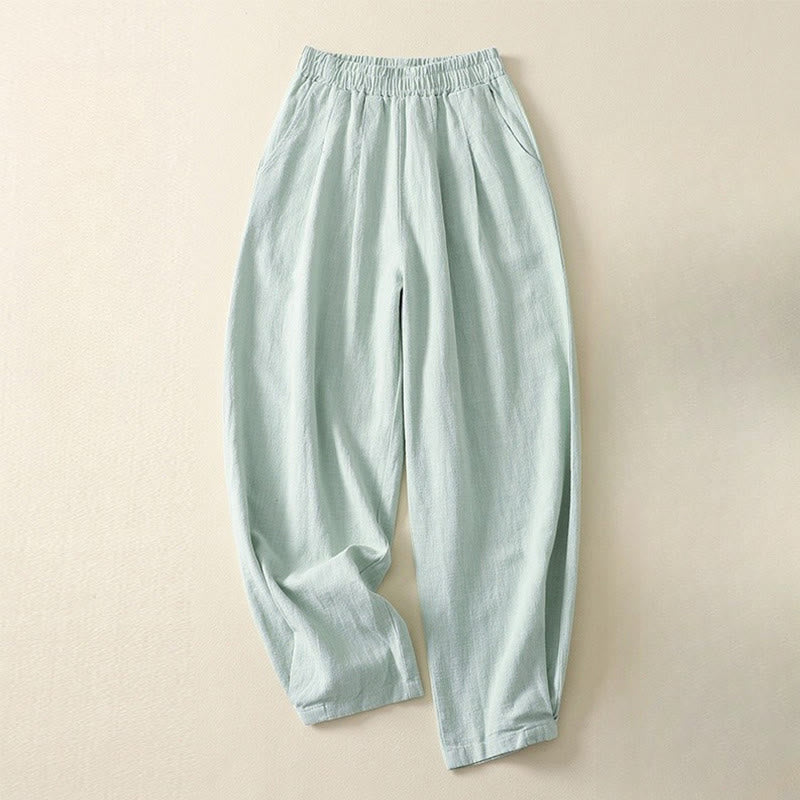 Pantaloni da donna in cotone e lino con elastico in vita, tinta unita, Buddha Stones Commute, con tasche - Turchese pallido - US8-10, UK/AU12-14, EU40-42 (2XL) - image 14
