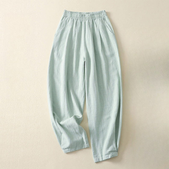 Pantaloni da donna in cotone e lino con elastico in vita, tinta unita, Buddha Stones Commute, con tasche - Turchese pallido - US8-10, UK/AU12-14, EU40-42 (2XL) - image 14