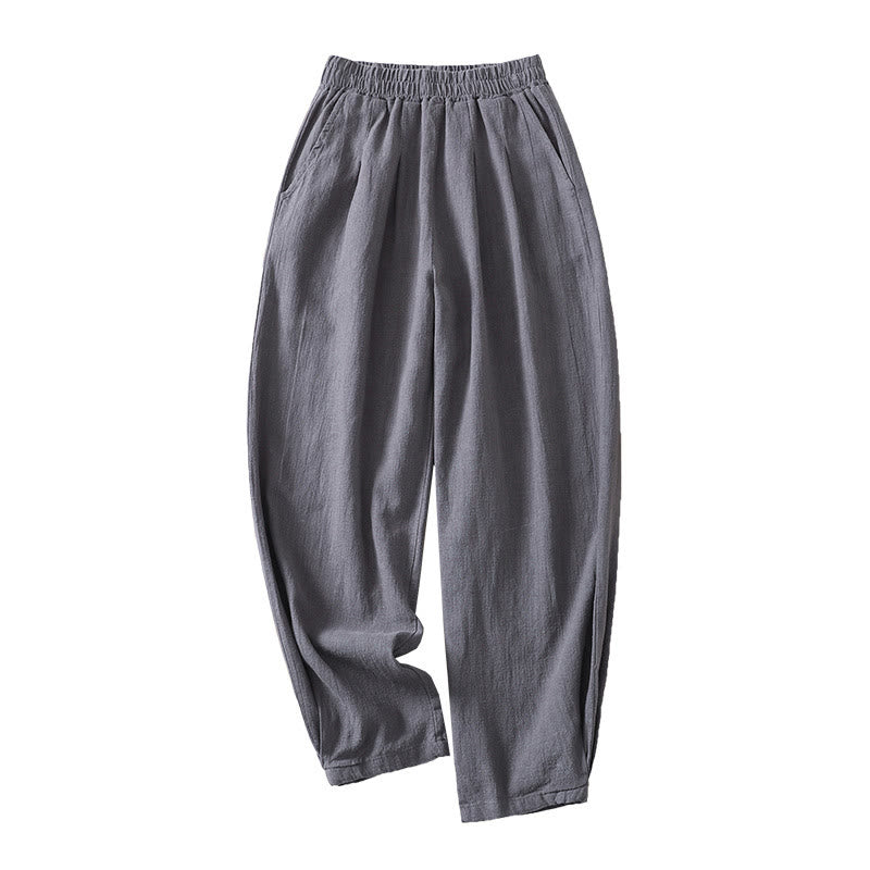 Pantaloni da donna in cotone e lino con elastico in vita, tinta unita, Buddha Stones Commute, con tasche - image 10