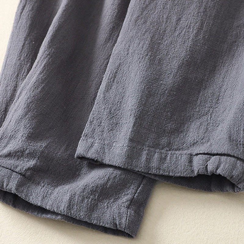 Pantaloni da donna in cotone e lino con elastico in vita, tinta unita, Buddha Stones Commute, con tasche - image 9
