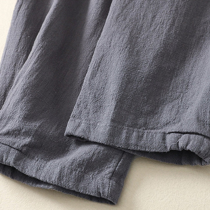 Pantaloni da donna in cotone e lino con elastico in vita, tinta unita, Buddha Stones Commute, con tasche - image 9