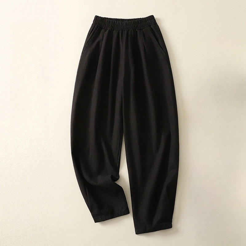 Pantaloni da donna in cotone e lino con elastico in vita, tinta unita, Buddha Stones Commute, con tasche - Nero - US8-10, UK/AU12-14, EU40-42 (2XL) - image 11