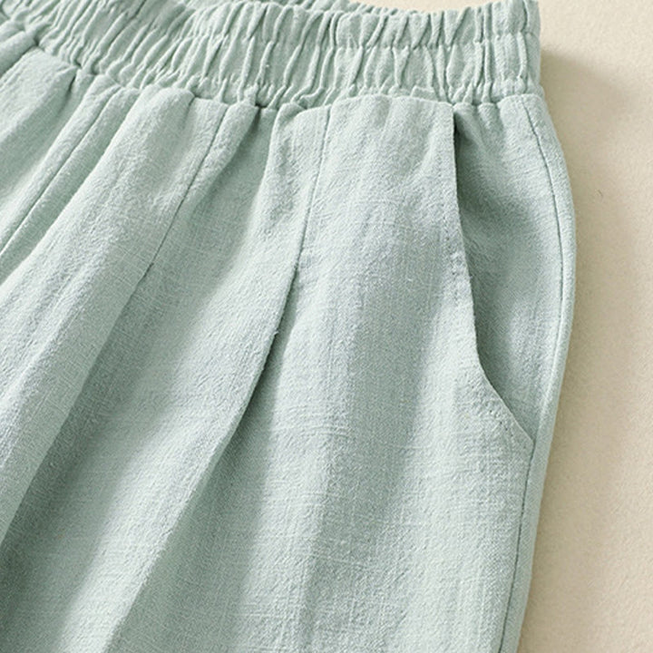 Pantaloni da donna in cotone e lino con elastico in vita, tinta unita, Buddha Stones Commute, con tasche - image 16