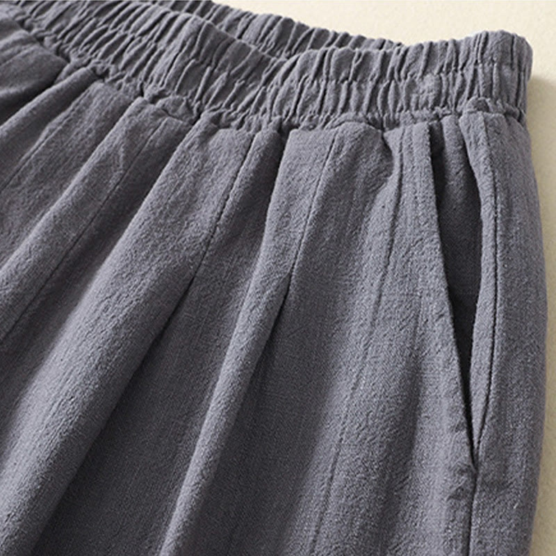 Pantaloni da donna in cotone e lino con elastico in vita, tinta unita, Buddha Stones Commute, con tasche - image 7