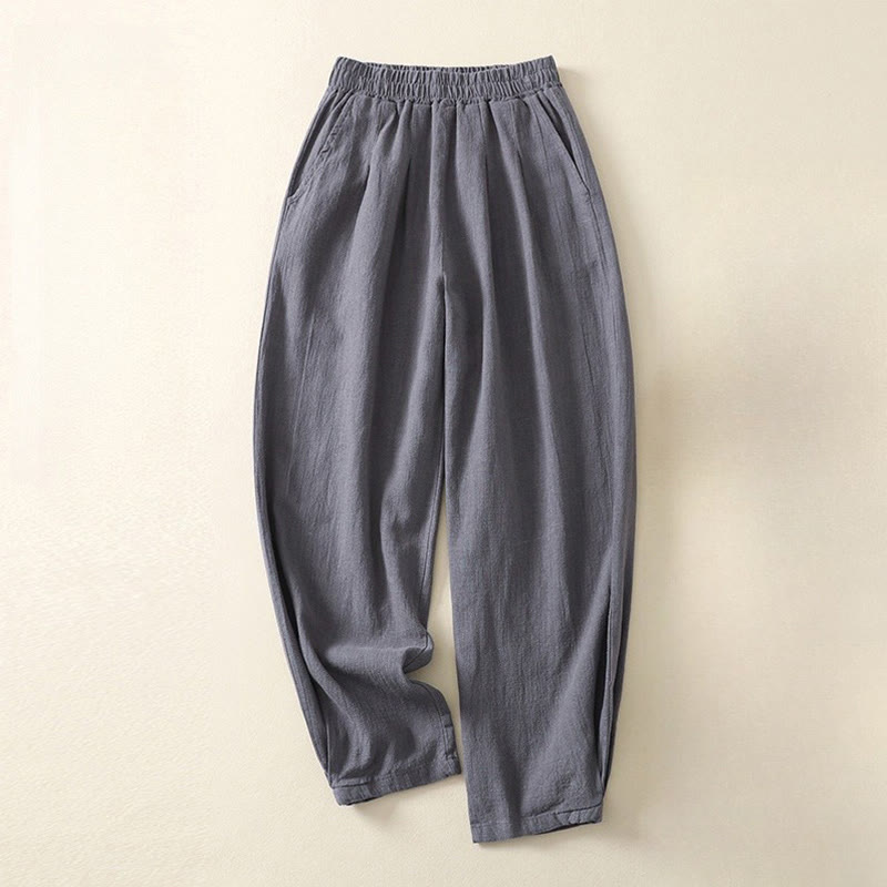 Pantaloni da donna in cotone e lino con elastico in vita, tinta unita, Buddha Stones Commute, con tasche - Grigio ardesia - US8-10, UK/AU12-14, EU40-42 (2XL) - image 6