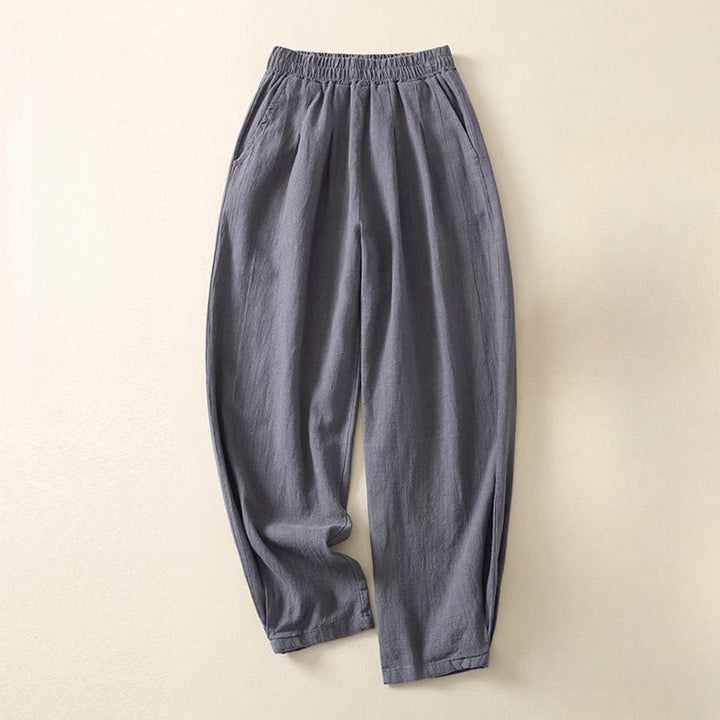Pantaloni da donna in cotone e lino con elastico in vita, tinta unita, Buddha Stones Commute, con tasche - Grigio ardesia - US8-10, UK/AU12-14, EU40-42 (2XL) - image 6