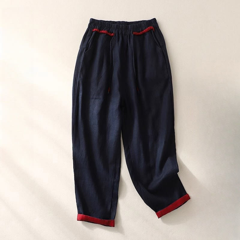 Pantaloni harem da donna con tasche, lunghezza 7-8, con coulisse, design versatile con colori a contrasto , Buddha Stones - Blu notte - US14, UK/AU18, EU46 (4XL) - image 23