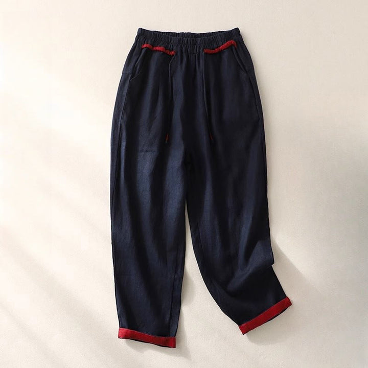 Pantaloni harem da donna con tasche, lunghezza 7-8, con coulisse, design versatile con colori a contrasto , Buddha Stones - Blu notte - US14, UK/AU18, EU46 (4XL) - image 23