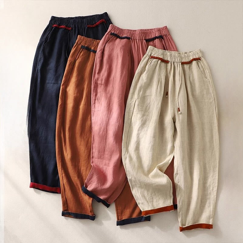 Pantaloni harem da donna con tasche, lunghezza 7-8, con coulisse, design versatile con colori a contrasto , Buddha Stones - image 29