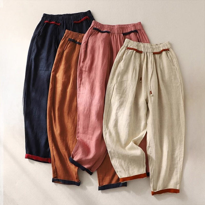 Pantaloni harem da donna con tasche, lunghezza 7-8, con coulisse, design versatile con colori a contrasto , Buddha Stones - image 29
