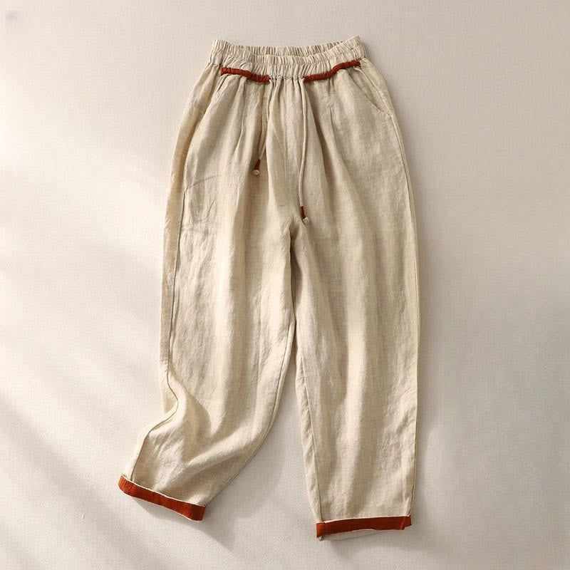 Pantaloni harem da donna con tasche, lunghezza 7-8, con coulisse, design versatile con colori a contrasto , Buddha Stones - Beige - US14, UK/AU18, EU46 (4XL) - image 8