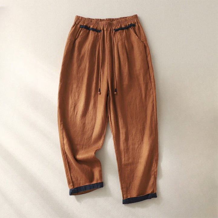 Pantaloni harem da donna con tasche, lunghezza 7-8, con coulisse, design versatile con colori a contrasto , Buddha Stones - Cioccolato - US14, UK/AU18, EU46 (4XL) - image 17