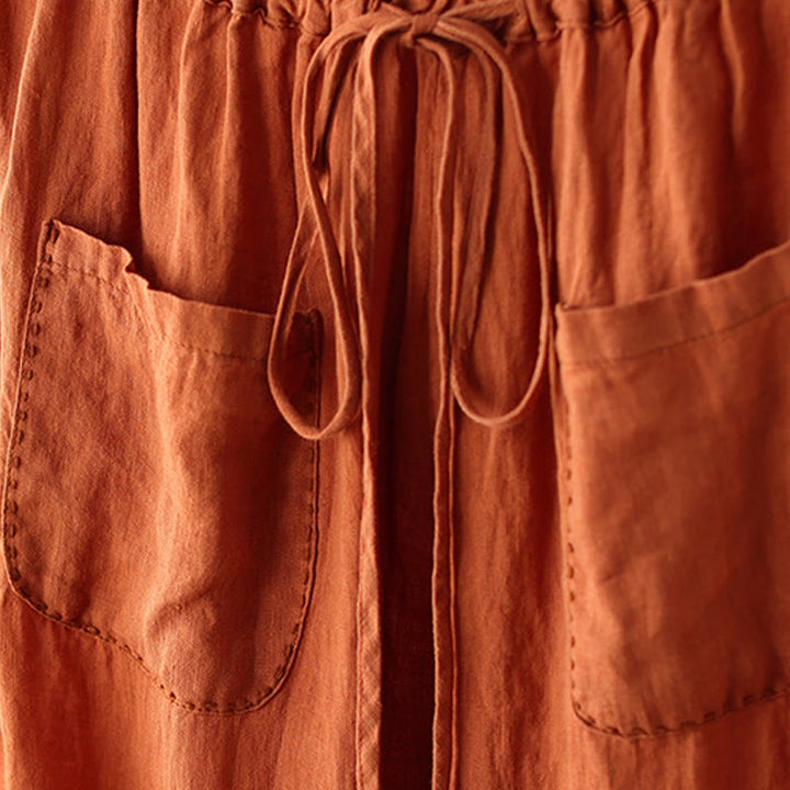 Pantaloni larghi da donna in cotone e lino, con tasche, modello Buddha Stones, casual, tinta unita, con coulisse, lunghezza 9
