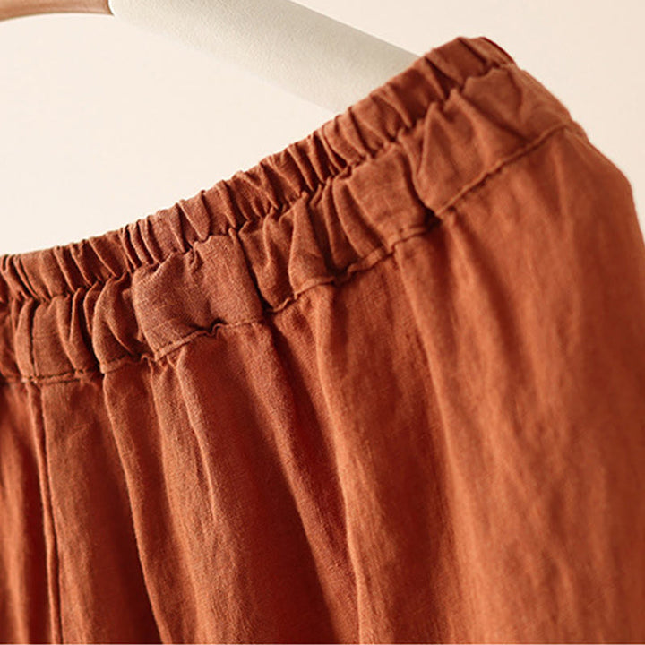 Pantaloni larghi da donna in cotone e lino, con tasche, modello Buddha Stones, casual, tinta unita, con coulisse, lunghezza 9