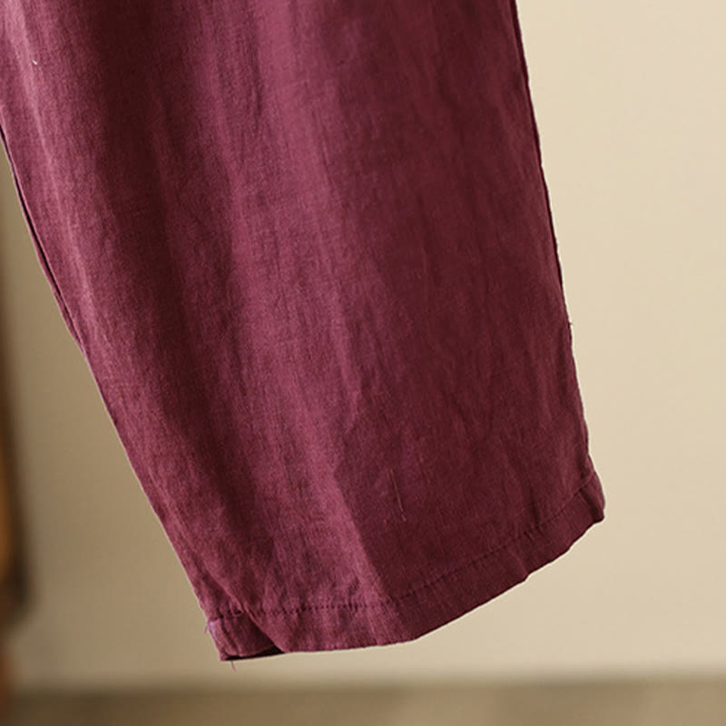 Pantaloni larghi da donna in cotone e lino, con tasche, modello Buddha Stones, casual, tinta unita, con coulisse, lunghezza 9