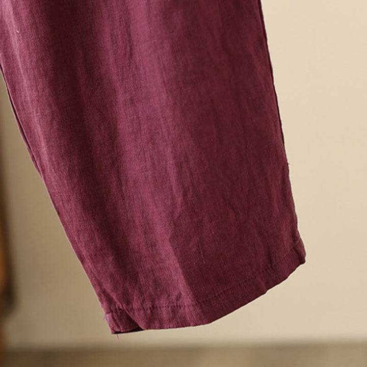 Pantaloni larghi da donna in cotone e lino, con tasche, modello Buddha Stones, casual, tinta unita, con coulisse, lunghezza 9
