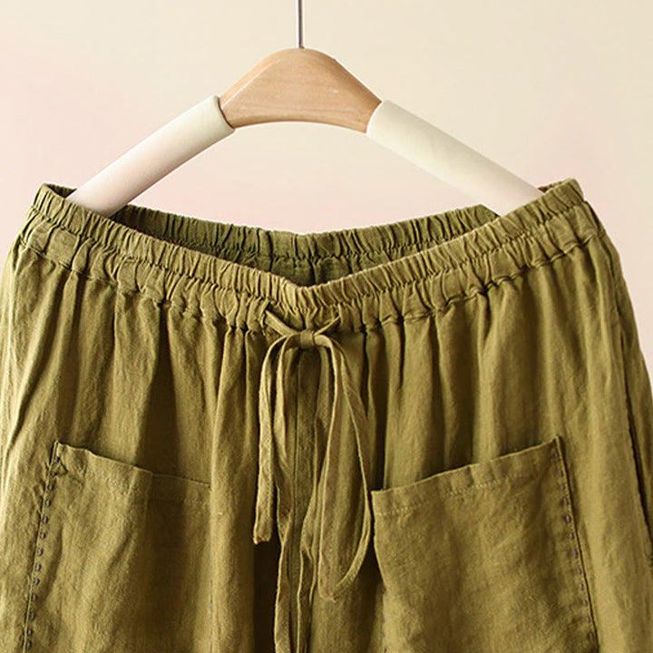 Pantaloni larghi da donna in cotone e lino, con tasche, modello Buddha Stones, casual, tinta unita, con coulisse, lunghezza 9 - image 18