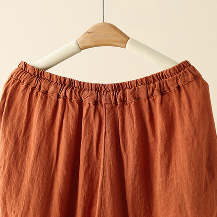 Pantaloni larghi da donna in cotone e lino, con tasche, modello Buddha Stones, casual, tinta unita, con coulisse, lunghezza 9