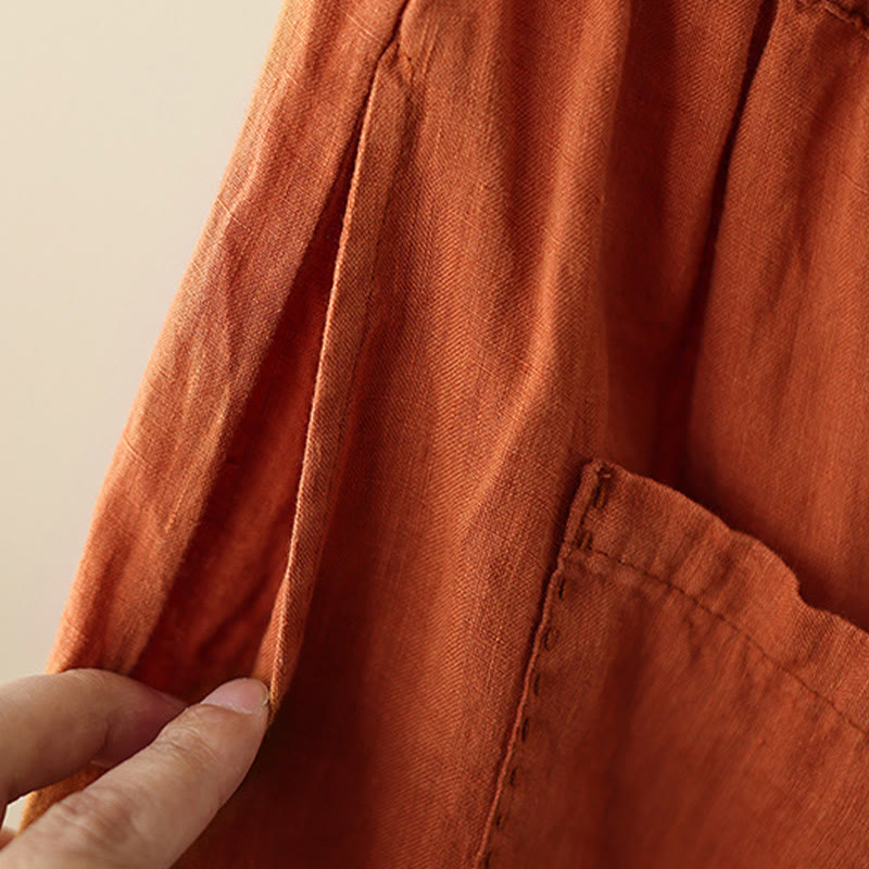 Pantaloni larghi da donna in cotone e lino, con tasche, modello Buddha Stones, casual, tinta unita, con coulisse, lunghezza 9 - image 10