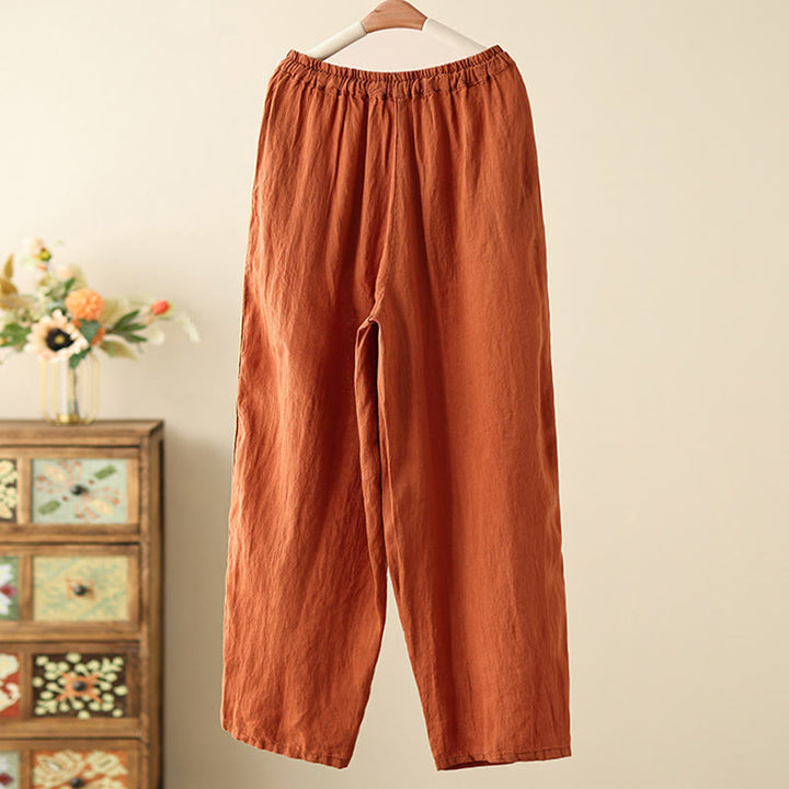 Pantaloni larghi da donna in cotone e lino, con tasche, modello Buddha Stones, casual, tinta unita, con coulisse, lunghezza 9