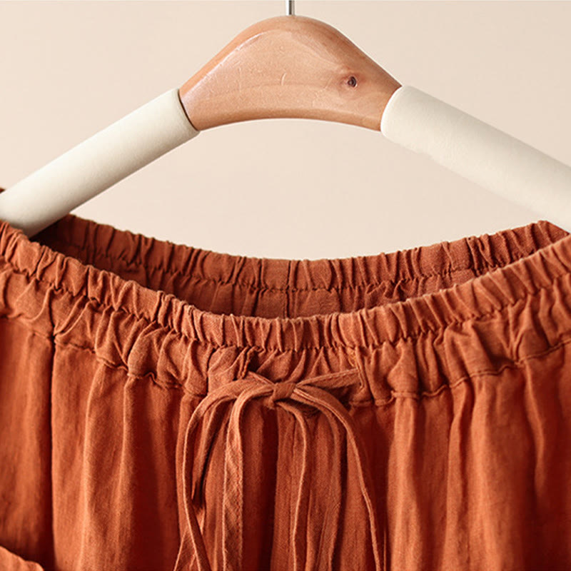 Pantaloni larghi da donna in cotone e lino, con tasche, modello Buddha Stones, casual, tinta unita, con coulisse, lunghezza 9 - image 3