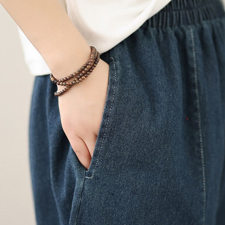 Pantaloni a gamba larga da donna con tasche e design vintage con nappa effetto consumato Buddha Stones Spring