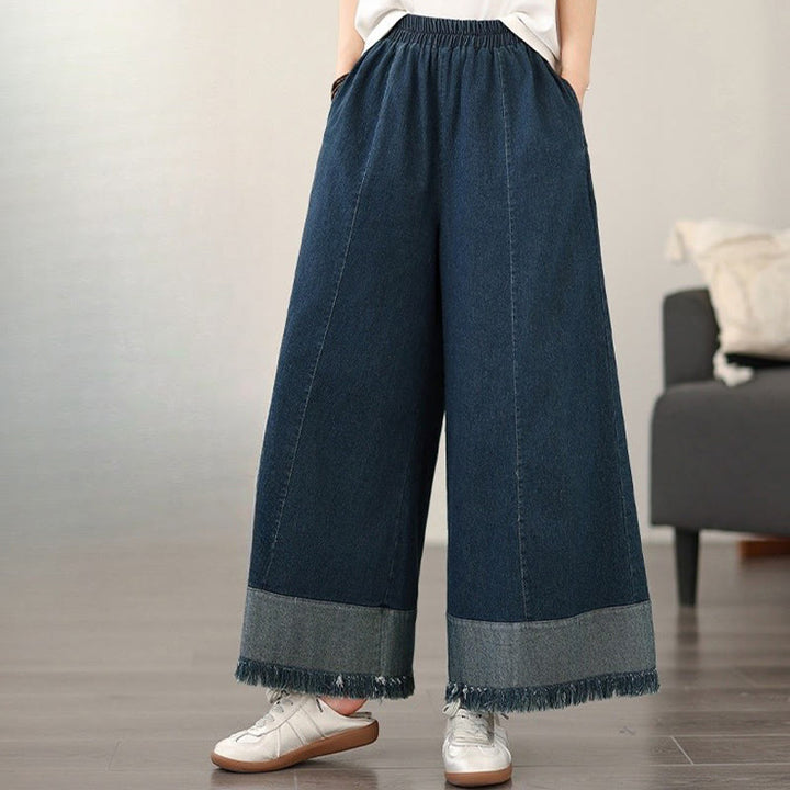 Pantaloni a gamba larga da donna con tasche e design vintage con nappa effetto consumato Buddha Stones Spring