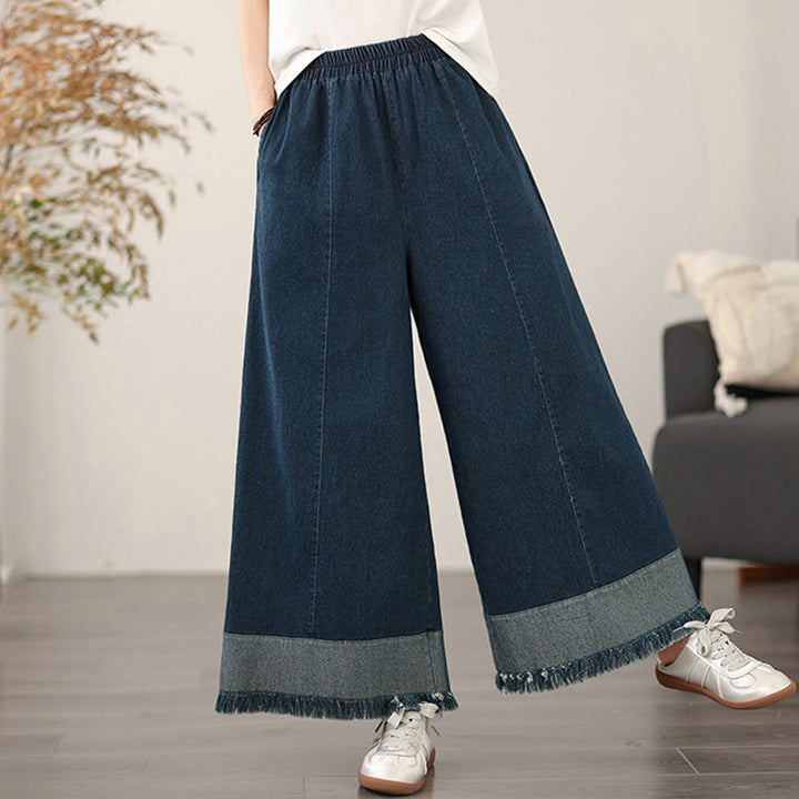 Pantaloni a gamba larga da donna con tasche e design vintage con nappa effetto consumato Buddha Stones Spring