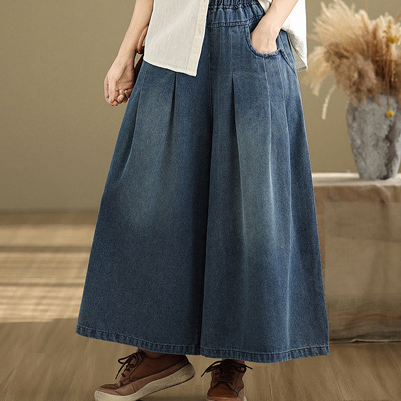 Pantaloni a gamba larga con tasche e vita alta da donna, modello Buddha Stones Fall Vintage Distressed Design