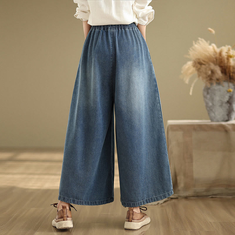 Pantaloni a gamba larga con tasche e vita alta da donna, modello Buddha Stones Fall Vintage Distressed Design