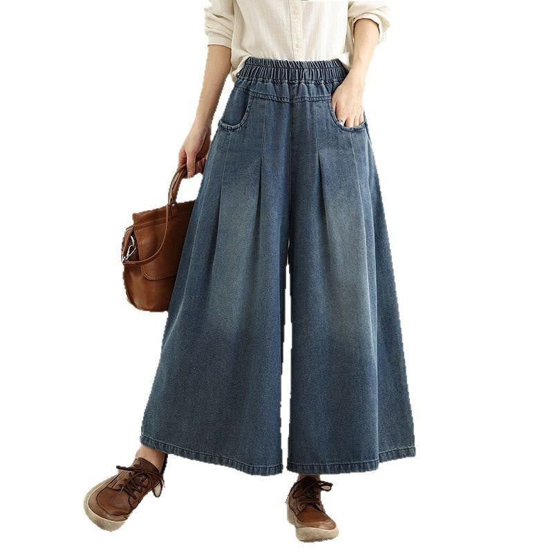 Pantaloni a gamba larga con tasche e vita alta da donna, modello Buddha Stones Fall Vintage Distressed Design