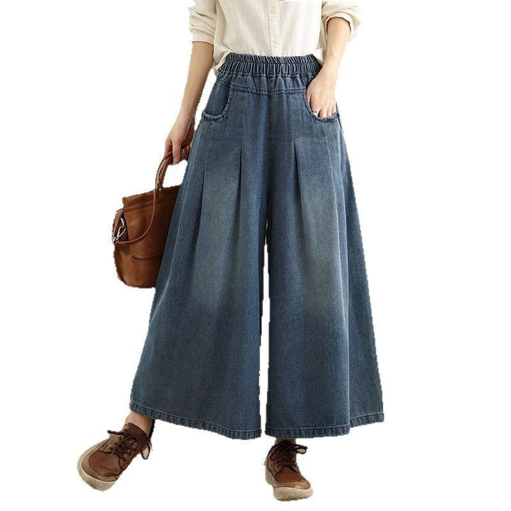 Pantaloni a gamba larga con tasche e vita alta da donna, modello Buddha Stones Fall Vintage Distressed Design